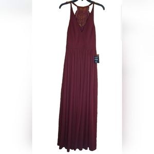 Lulus Red Burgundy Dress Women's Small Lace Back Long Flowy Elegant Sleeveless